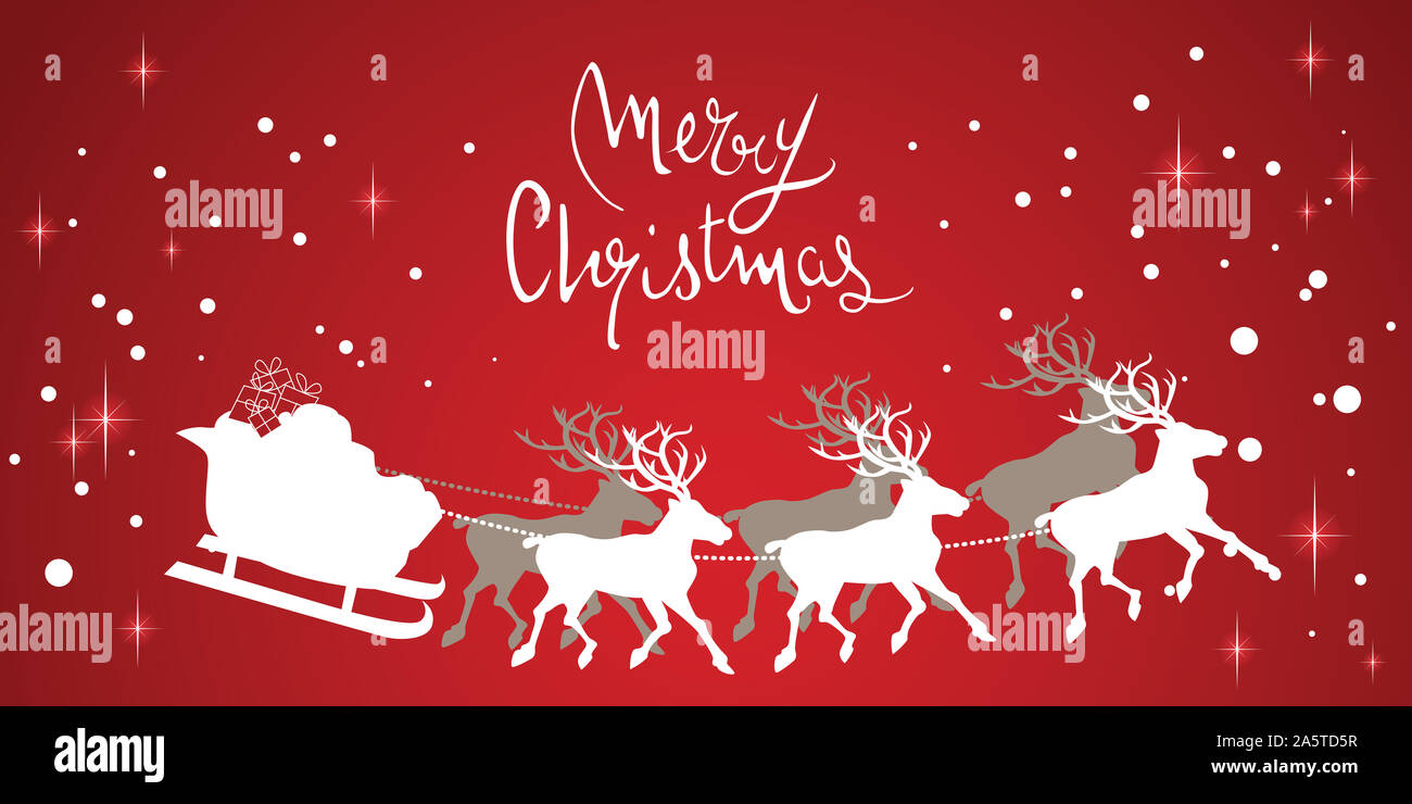 Christmas paper reindeers and sleigh design illustration Stock Photo