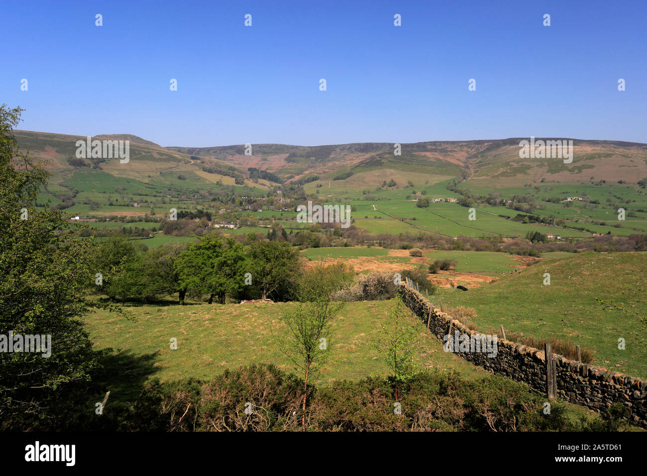 Spring view over the Vale of Edale, Edale Village, Derbyshire, Peak District National Park, England Stock Photo