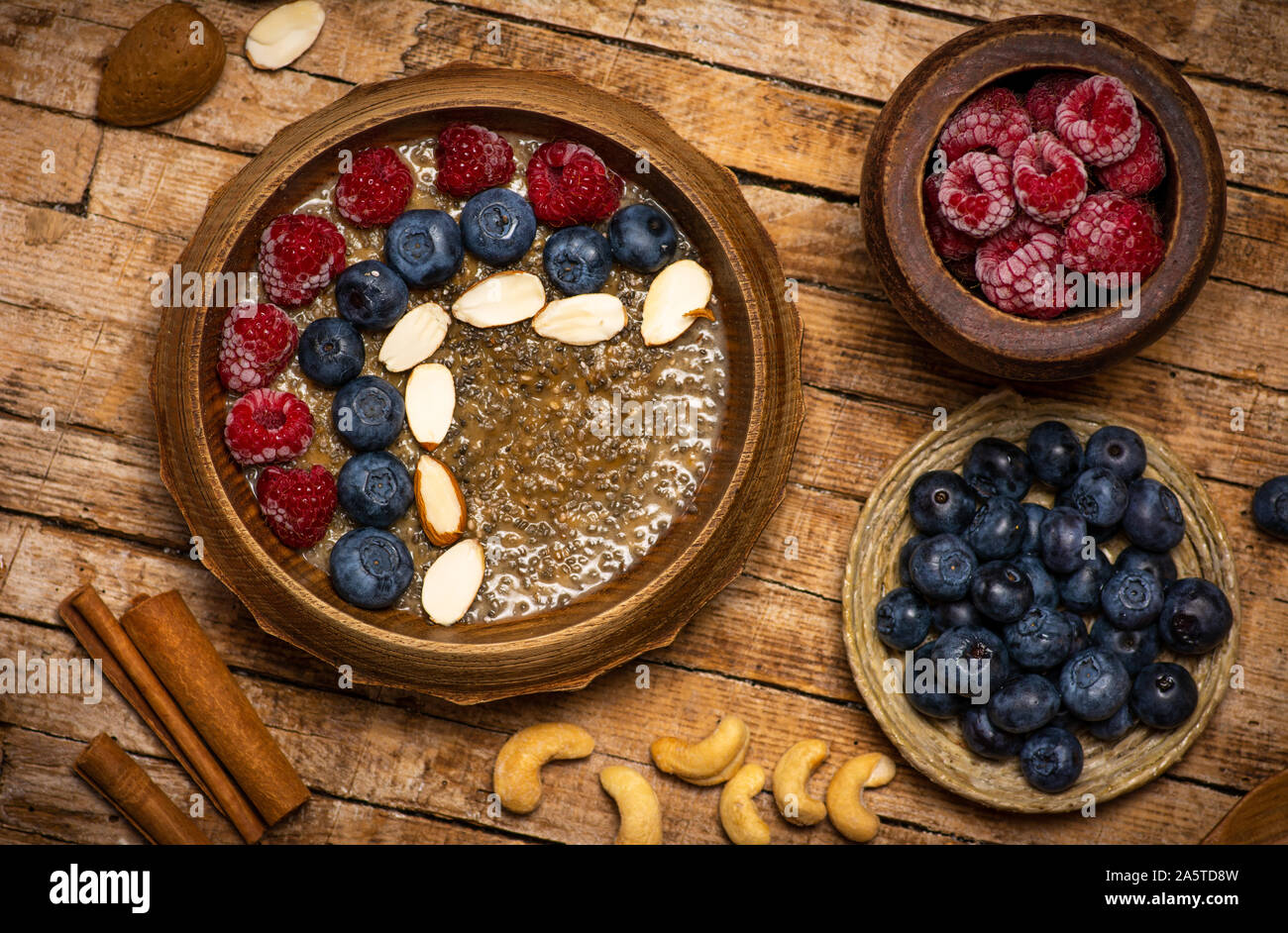 Chia seed healthy porridge with berry fruits for a healthy meal Stock Photo