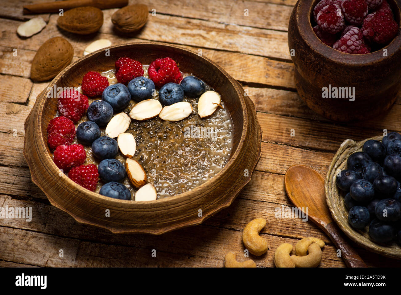 Chia seed healthy porridge with berry fruits for a healthy meal Stock Photo