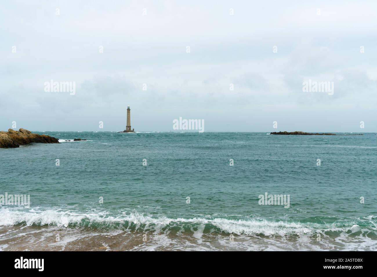Cap de la Hague, Manche / France - 17 August 2019: view of the Phare de Goury lighthouse on the north coast of Normandy in France Stock Photo