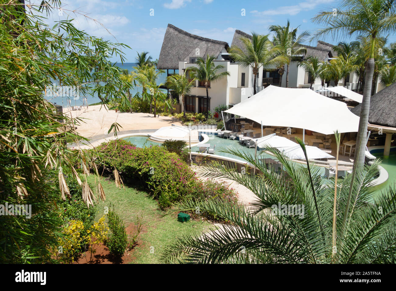 Mauritius tourism; the luxury 5 star Angsana Balaclava hotel on the north-west coast, Mauritius Stock Photo