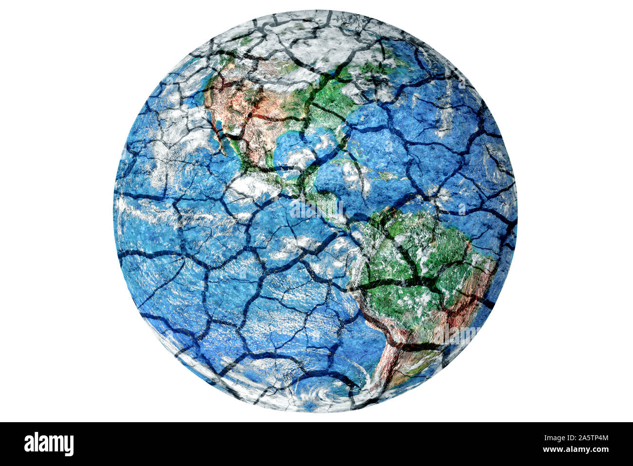 Earth with dry and cracked texture.Global warming conceptual picture. Ecological disaster conceptual picture. Stock Photo