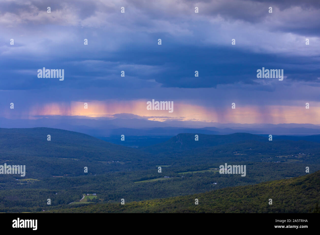 LINCOLN, VERMONT, USA - Rain storm over Champlain Valley and Green Mountains, central Vermont. Stock Photo