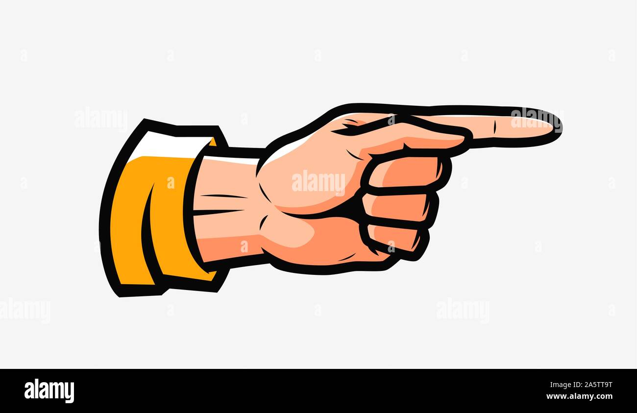 Pointing male hand in pop art style. Vector illustration Stock Vector