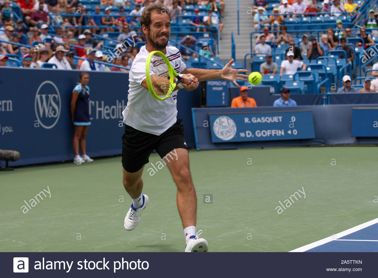 Richard Gasquet Fra Hits A Forehand To David Goffin Bel During The Western And Southern Open