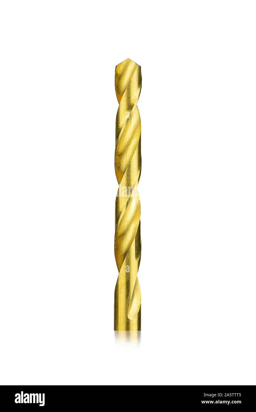 Photo of a golden drill bit isolated on white background Stock Photo