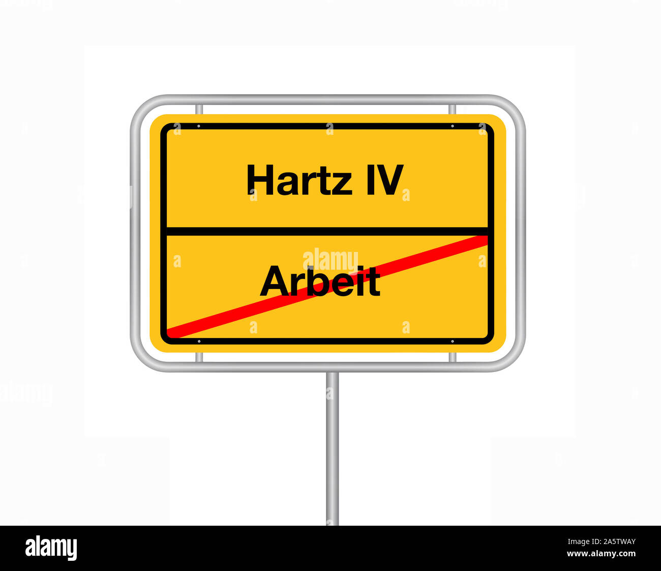 Ortsschild, Ortsausgangsschild, Arbeit, Hartz IV, Bundesrepublik Deutschland, Stock Photo