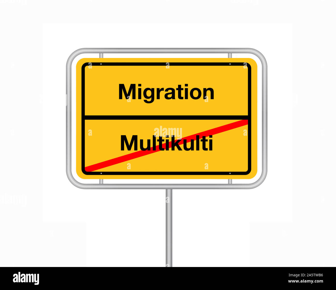 Ortsschild, Ortsausgangsschild, Multikulti, Migration, Stadt, Bundesrepublik Deutschland, Stock Photo
