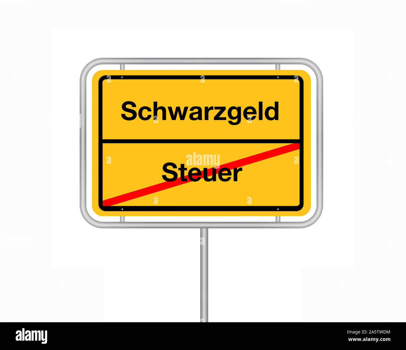 Ortsschild, Ortsausgangsschild, Schwarzgeld, Steuer, Stadt, Bundesrepublik Deutschland, Stock Photo