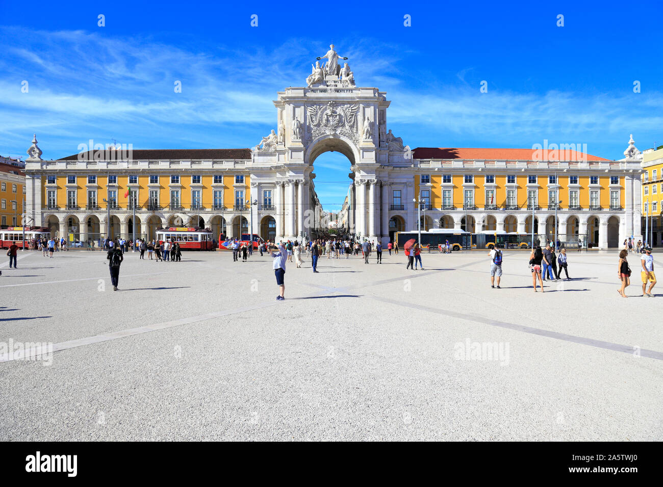 Arco da Rua Augusta ornate triumphal arch in Parca do Comercio, Lisbon, Portugal. Stock Photo