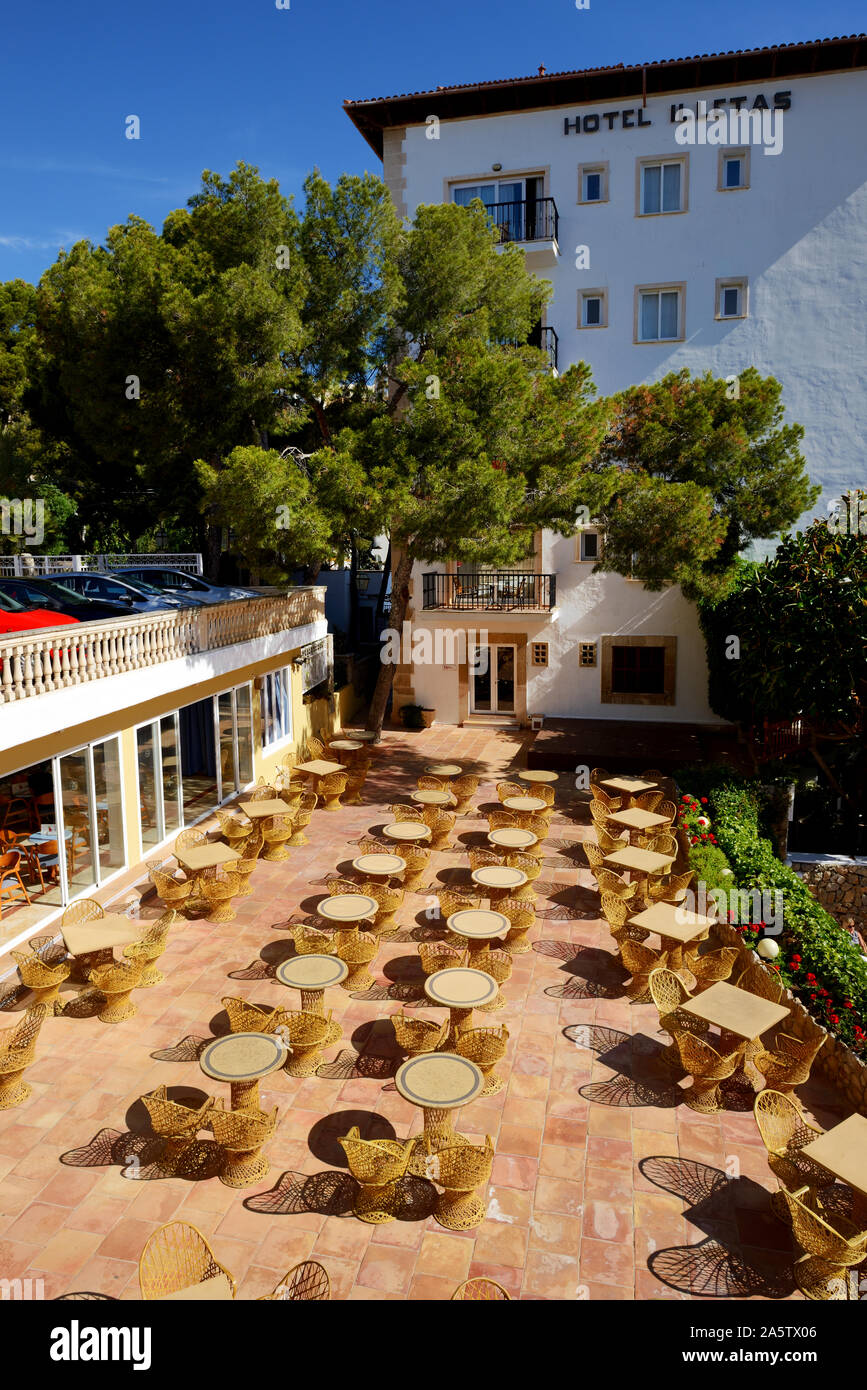 MALLORCA, SPAIN - MAY 29: The  outdoor restaurant in luxury hotel on May 29, 2015 in Mallorca, Spain. Up to 60 mln tourists is expected to visit Spain Stock Photo