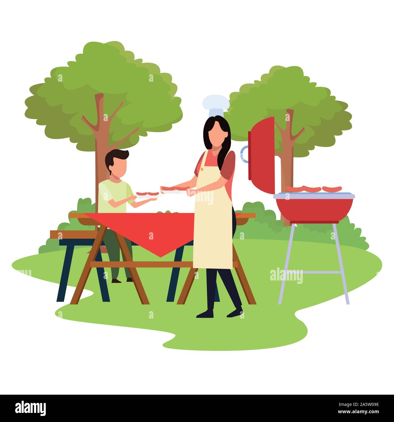 avatar woman and boy in a bbq grill Stock Vector Image & Art - Alamy