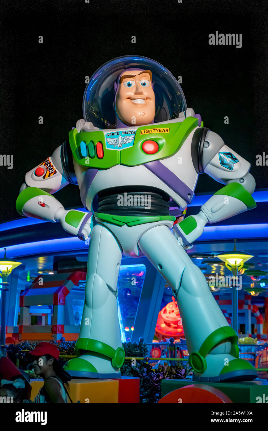 Night time shot of Buzz Lightyear in Toy Story Land Stock Photo