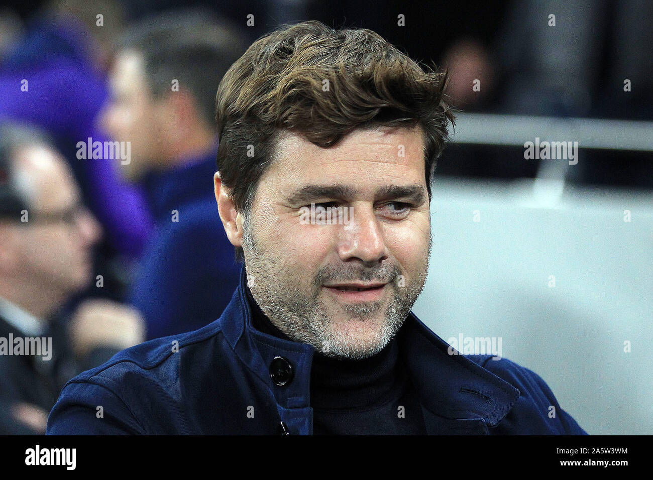 London, UK. 22nd Oct, 2019. Tottenham Hotspur Manager Mauricio Pochettino smiles . UEFA Champions league match, group B match, Tottenham Hotspur v Red Star Belgrade at The Tottenham Hotspur Stadium in London on Tuesday 22nd October 2019. this image may only be used for Editorial purposes. Editorial use only, license required for commercial use. No use in betting, games or a single club/league/player publications . pic by Steffan Bowen/Andrew Orchard sports photography/Alamy Live news Credit: Andrew Orchard sports photography/Alamy Live News Stock Photo