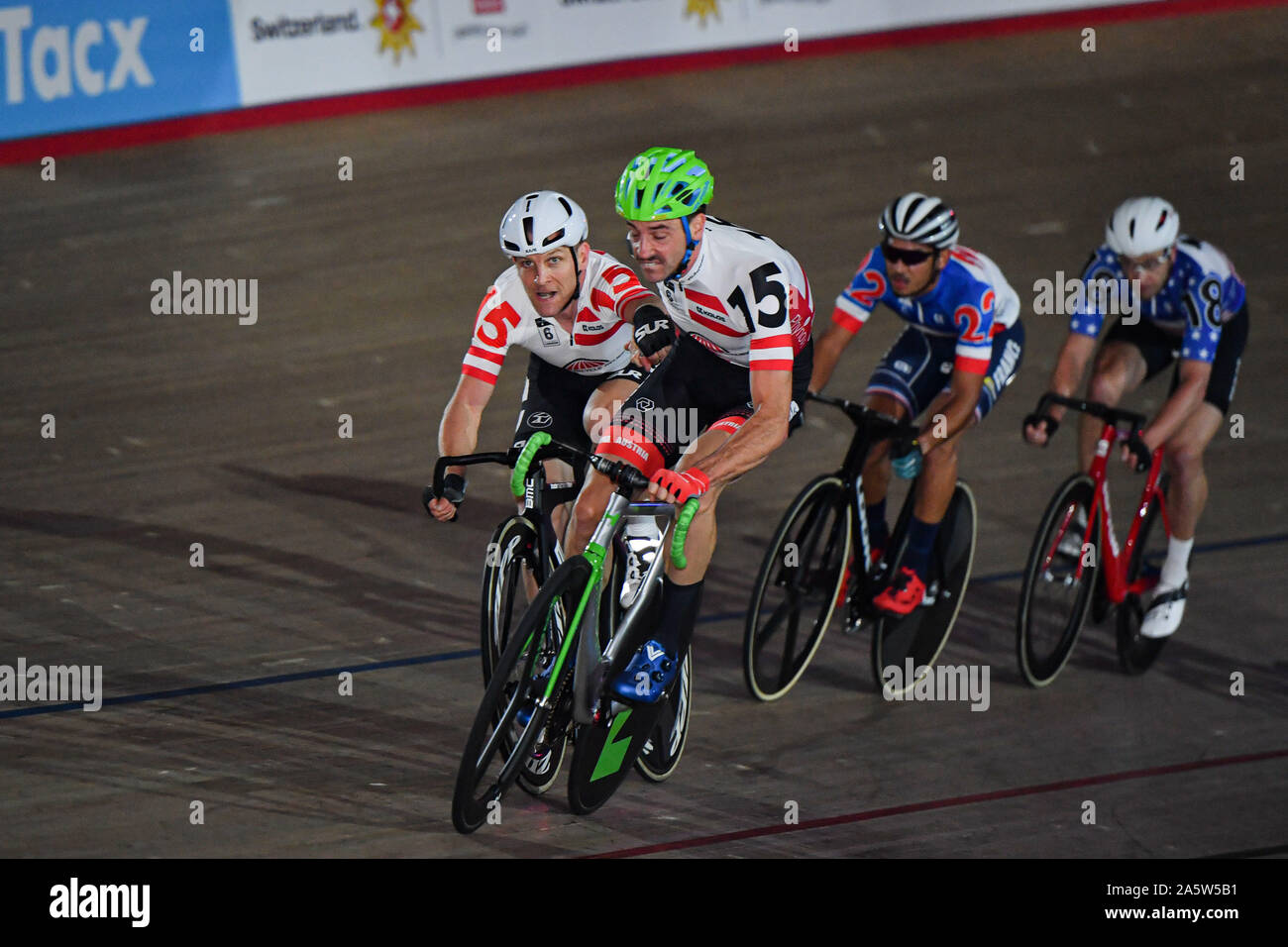 LONDON, UNITED KINGDOM. 22th Oct, 2019. Andreas M?ller and Andreas Graf (Austria) compete in MenÕs Madison Chase  during Day 1 of Six Day London 2019 at Lee Valley VeloPark on Tuesday, October 22, 2019 in LONDON, UNITED KINGDOM. Credit: Taka G Wu/Alamy Live News Stock Photo