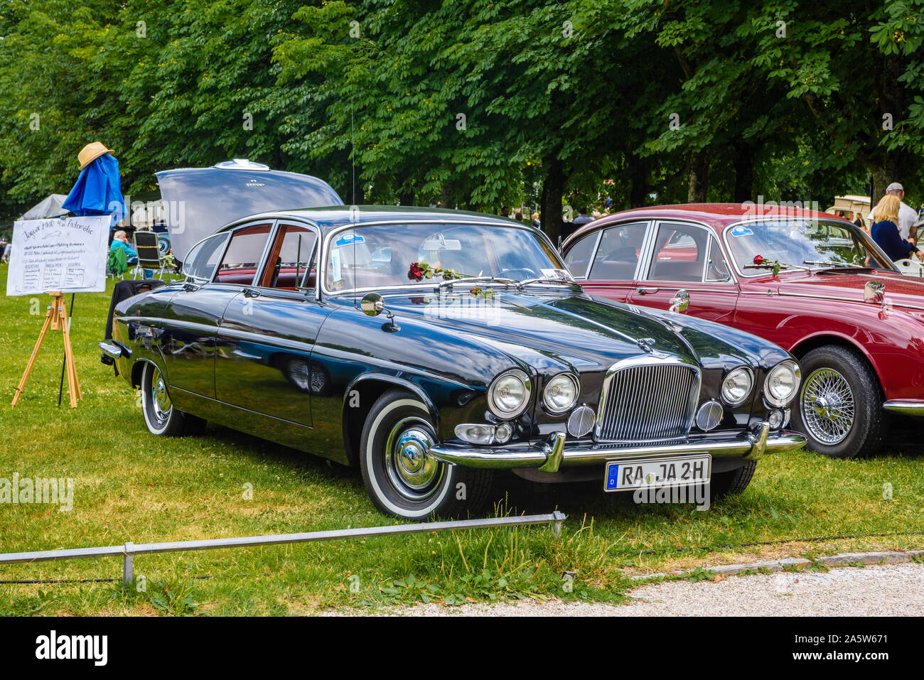 BADEN BADEN, GERMANY - JULY 2019: black JAGUAR MARK X 420G 1961 1970 sedan limousine, oldtimer meeting in Kurpark. Stock Photo