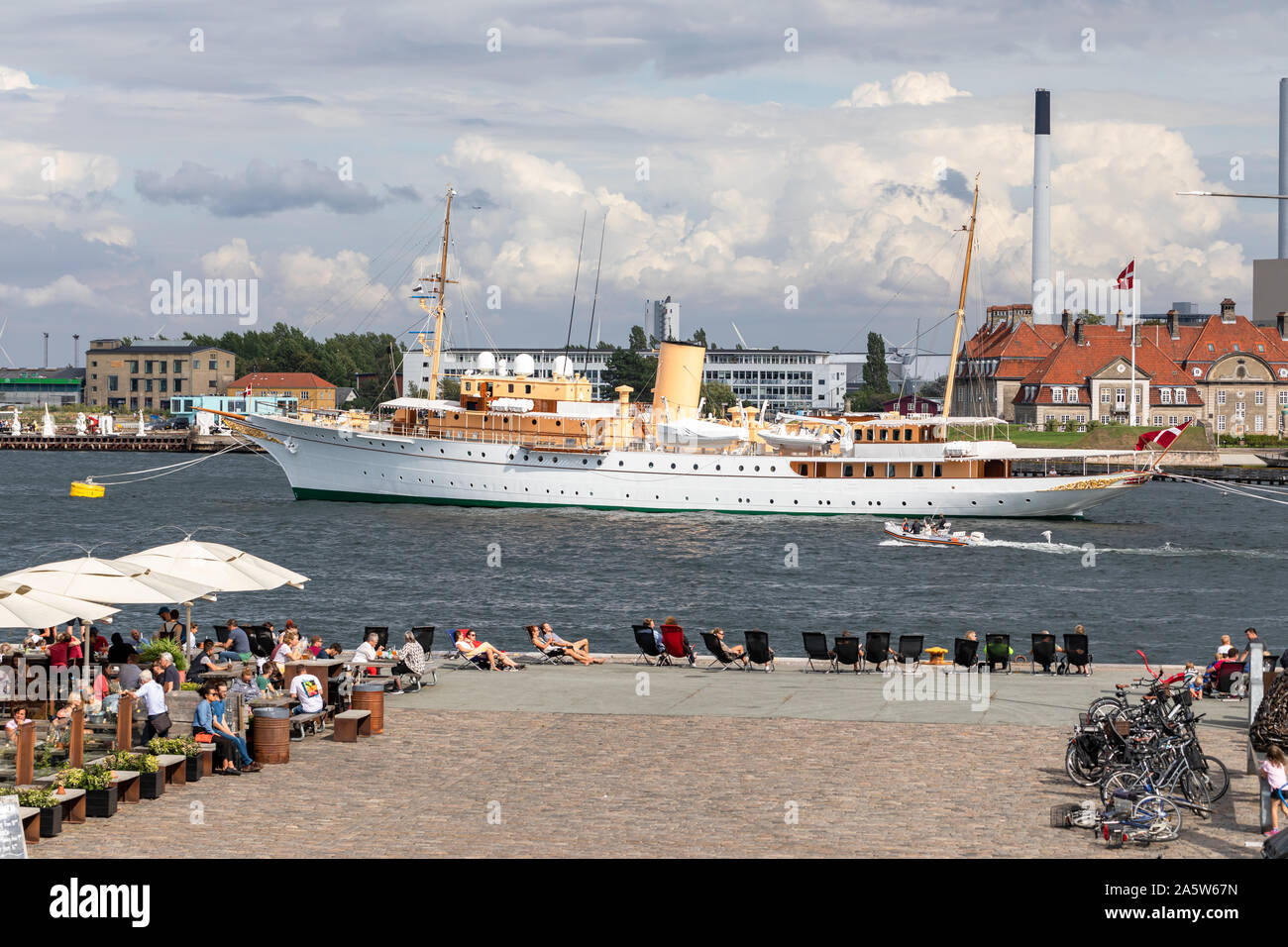 Her Danish Majesty's Yacht Dannebrog, the Danish Royal Yacht, in Copenhagen Harbour, Denmark Stock Photo