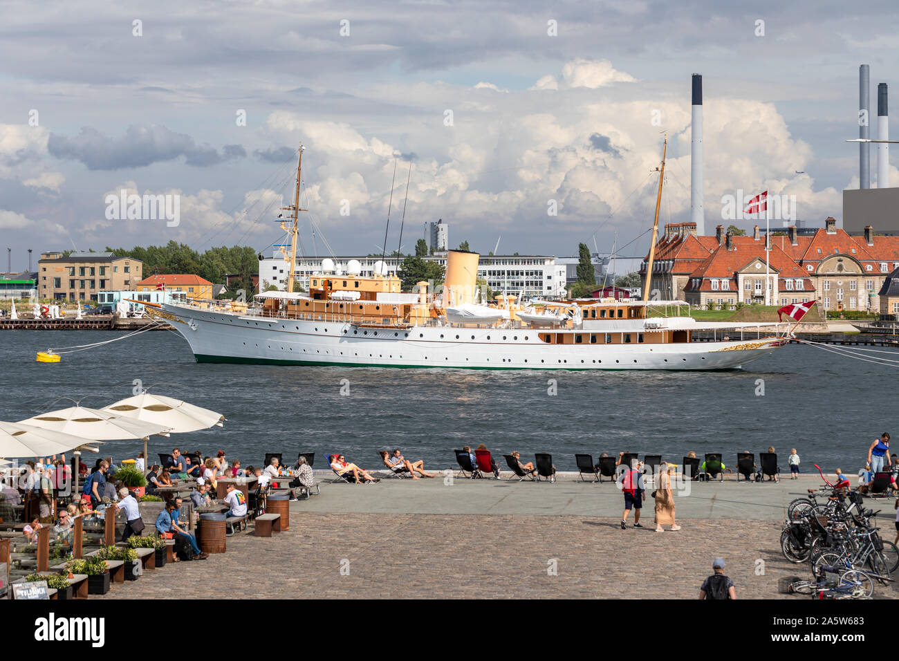 Her Danish Majesty's Yacht Dannebrog, the Danish Royal Yacht, in Copenhagen Harbour, Denmark Stock Photo