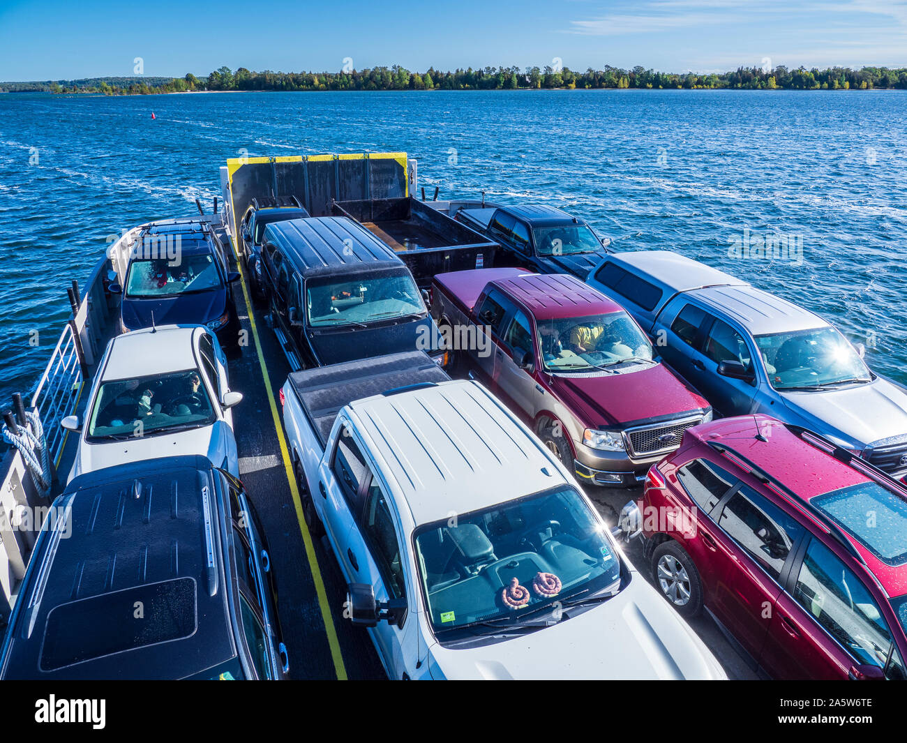 Cars on the ferry between Washington Island and the mainland, Door County, Wisconsin Stock Photo