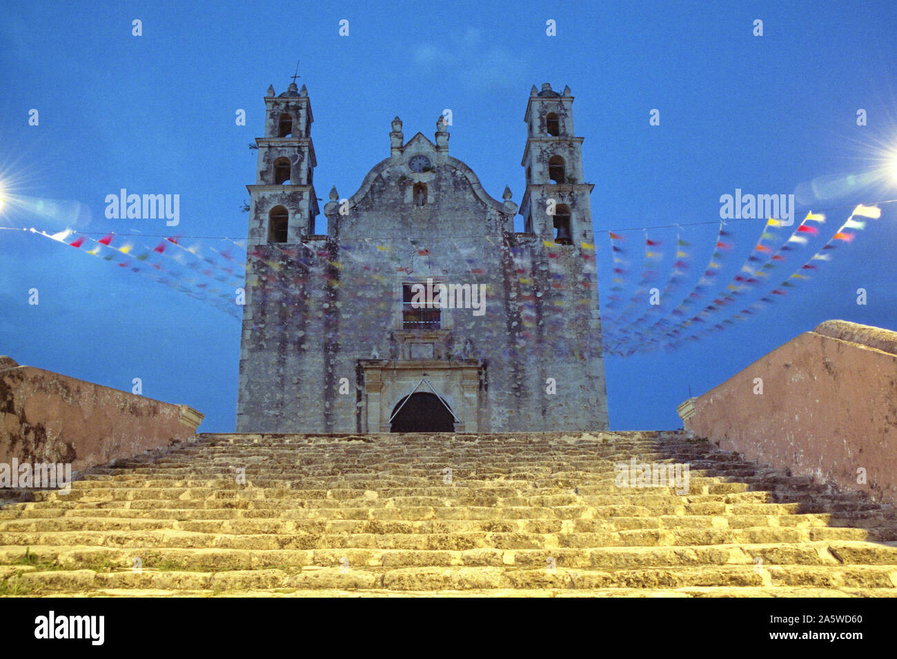 Tecoh, Yucatan, Mexico - 2015:Convent in Tecoh, Yucatan, Mexico dedicated to the Accession Virgin (vírgen de la asunción). Built over a Mayan pyramid Stock Photo