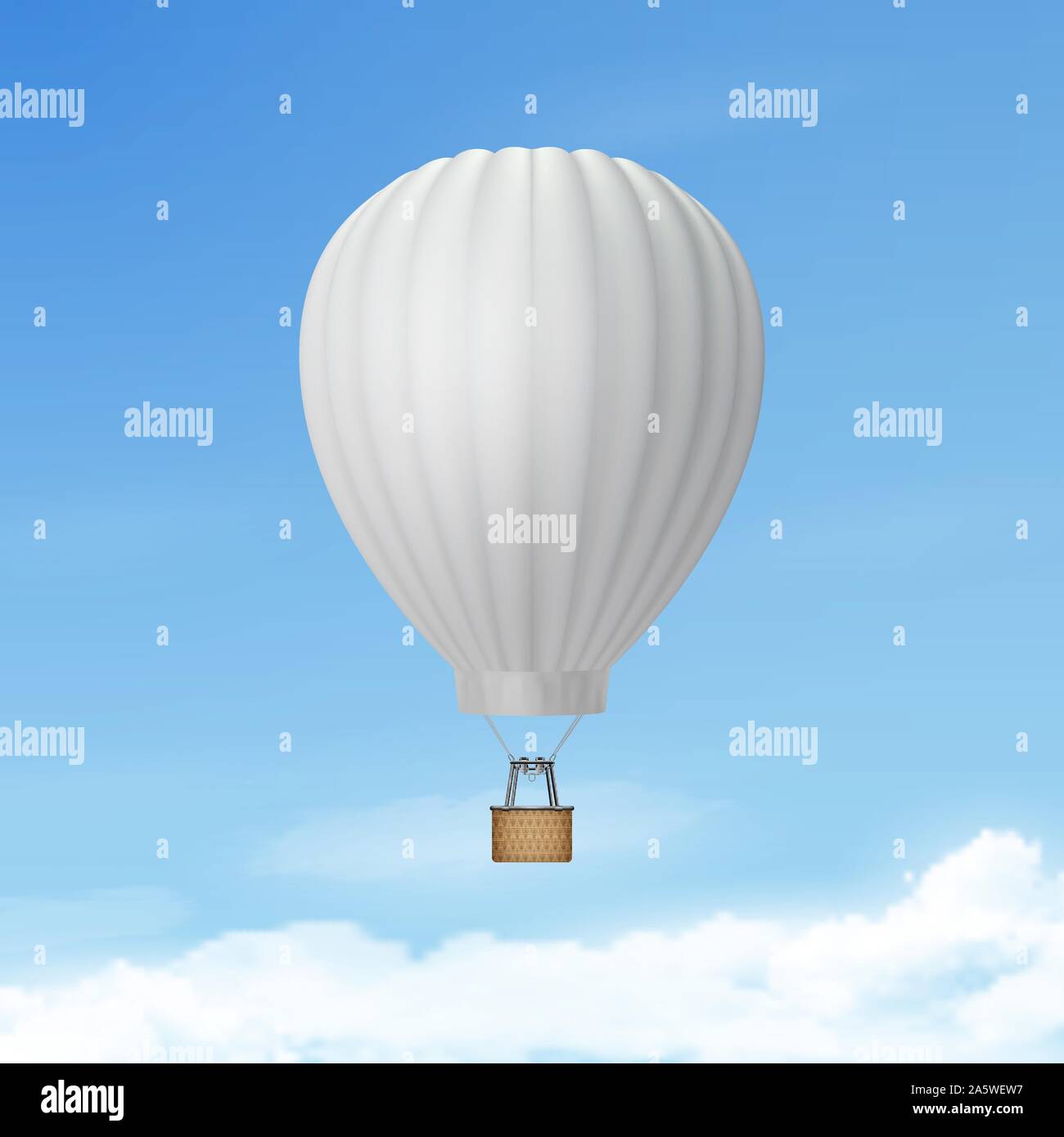 Vector 3d Realistic White Hot Air Balloon on Blue Sky Background ...