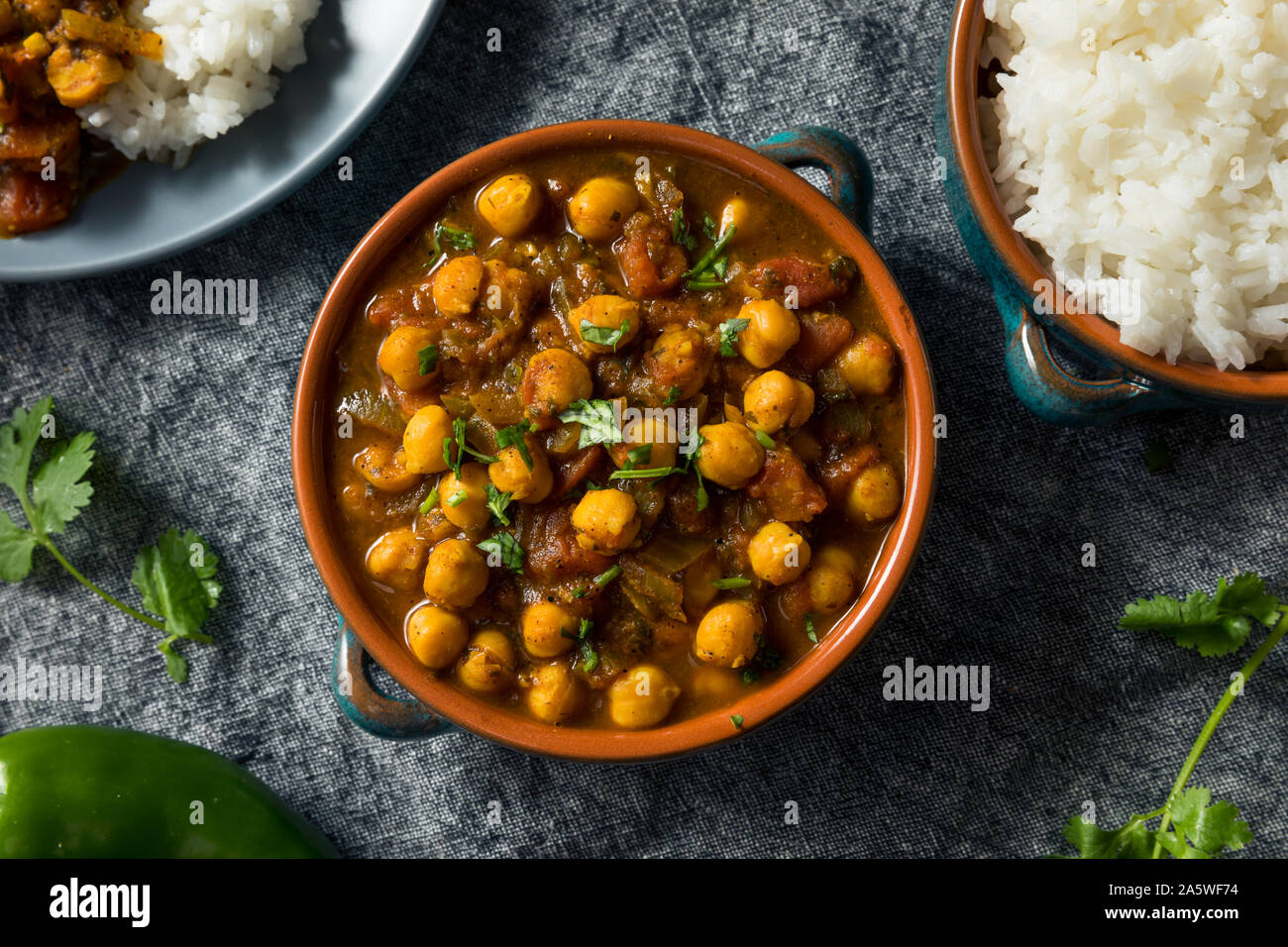 Homemade Indian Chickpea Chana Masala with Rice and Roti Stock Photo ...