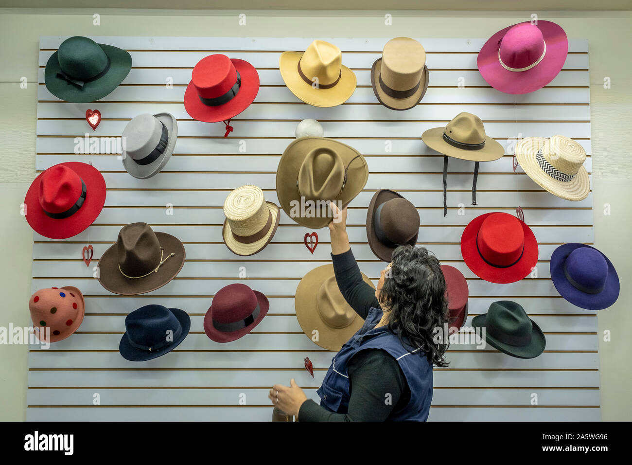 Millinery, San Miguel hats shop, 11 street # 8-88, Bogota, Colombia Stock Photo