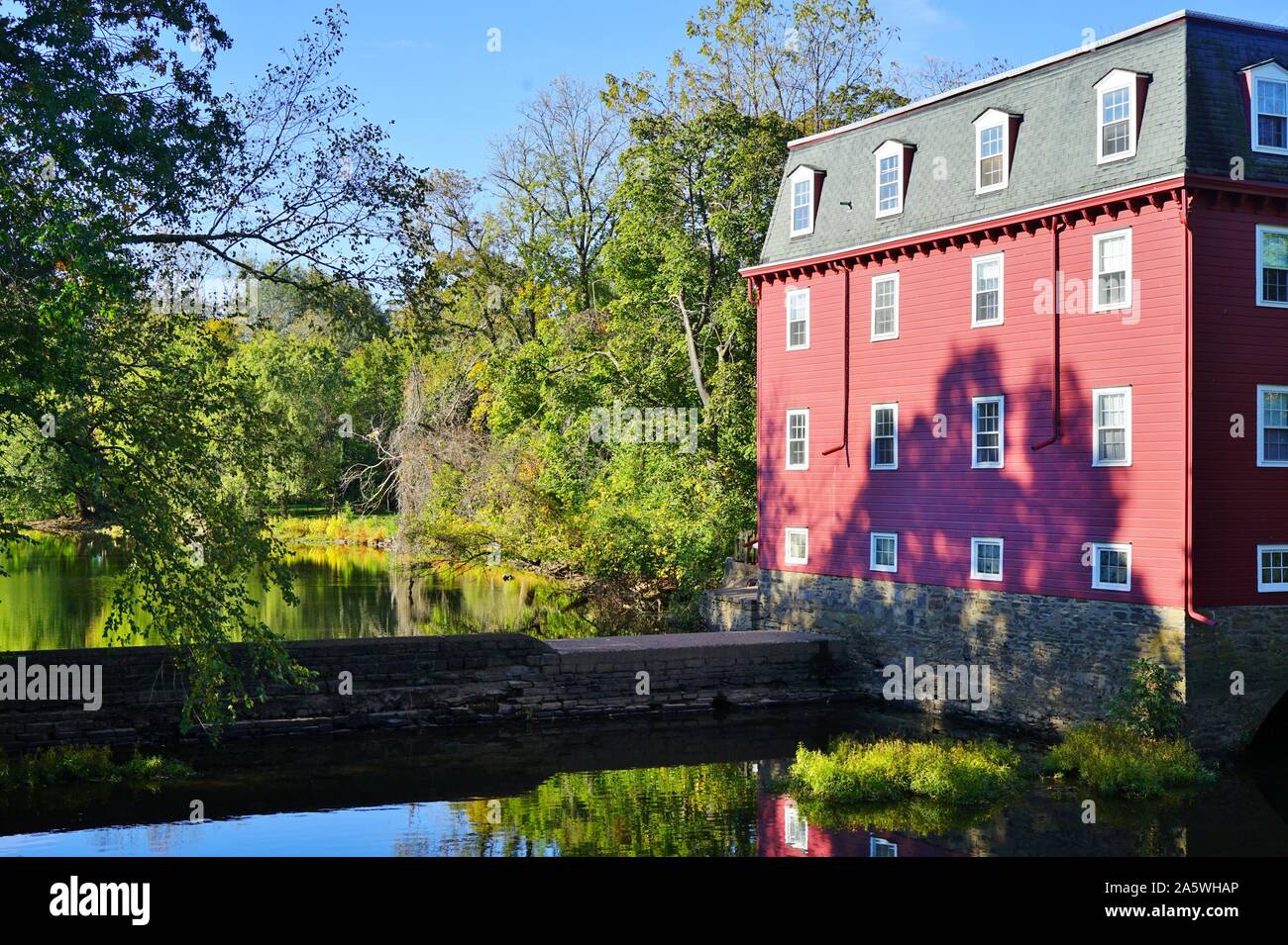 KINGSTON, NJ 19 OCT 2019 View of the landmark red Kingston Flour Mill