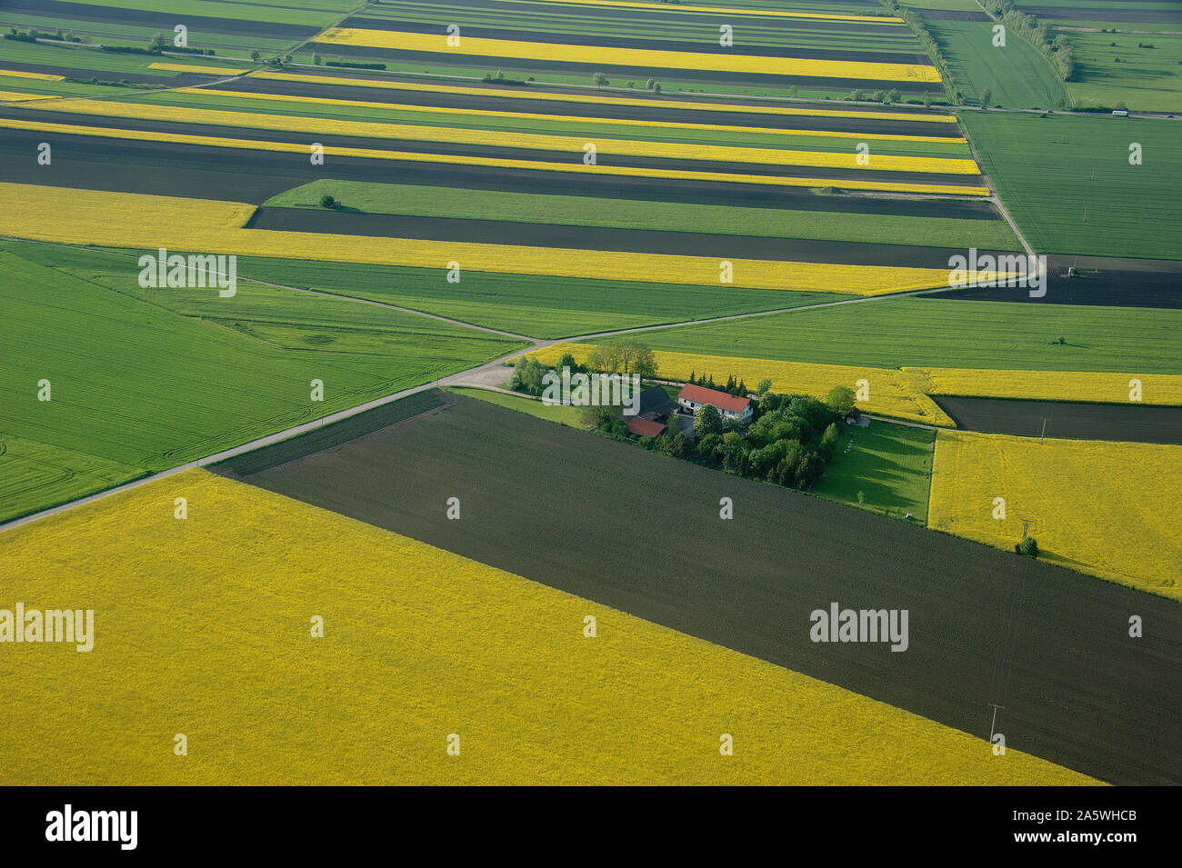 Top view, the agricultural area of Bavaria in summer, before aircraft ...