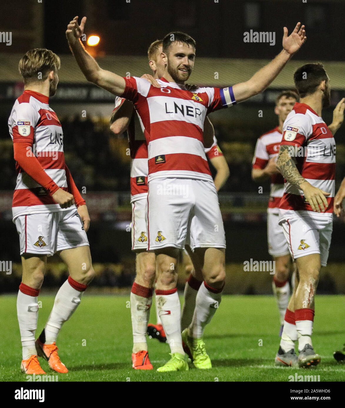 Southend, UK. 22nd Oct, 2019. SOUTHEND UNITED KINDOM. OCTOBER 22 Ben Whiteman of Doncaster Rovers celebrating his goal during English Sky Bet League One between Southend United and Doncaster Rovers at Roots Hall Stadium, Southend, England on 22 October 2019 Credit: Action Foto Sport/Alamy Live News Stock Photo