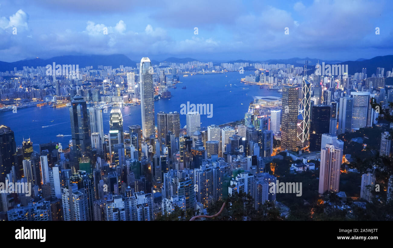 evening shot of victoria harbour from the peak in hong kong Stock Photo ...