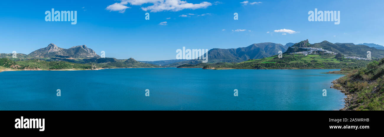 Zahara de la Sierra aerial view of medieval castle, hilltop village and ...