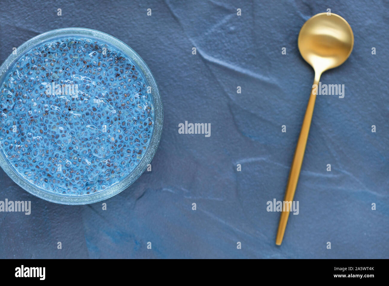 Blue spirulina or butterfly pea flower blue matcha powder chia seed