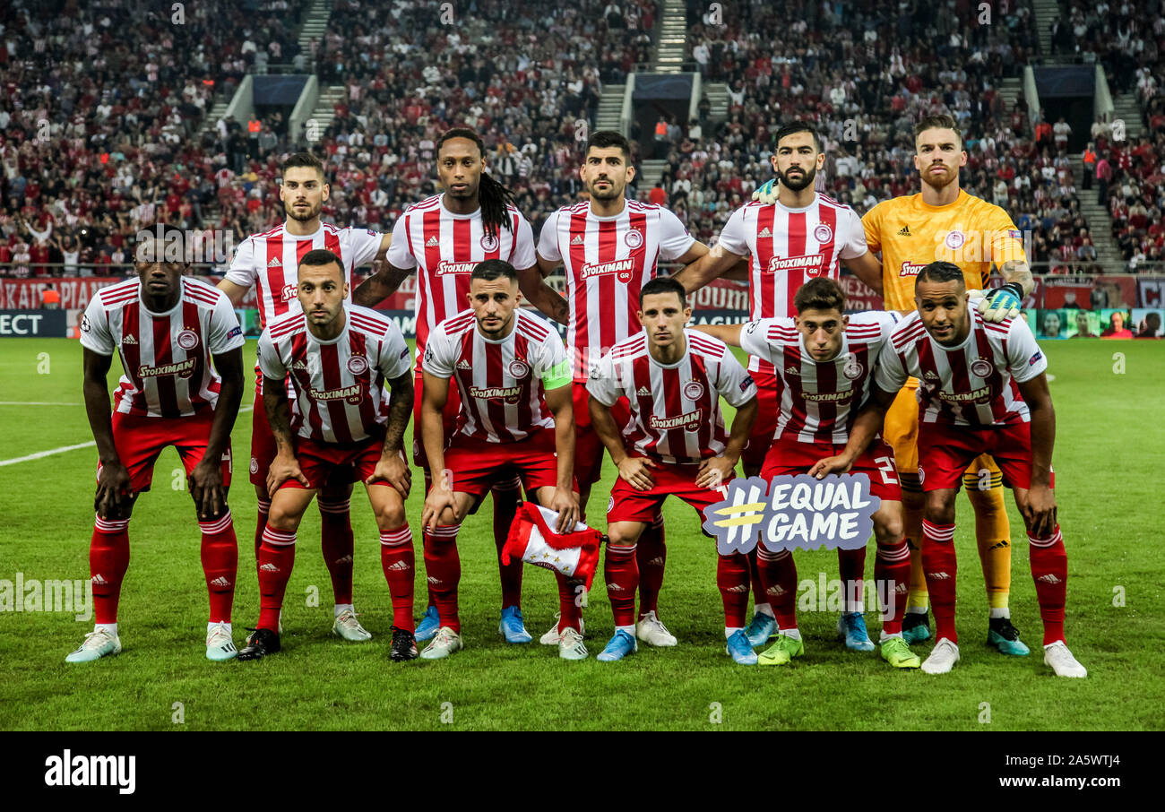 Piraeus, Greece. 22nd Oct, 2019. Olympiacos' players pose for a group photo  before a Group B match of the 2019-2020 UEFA Champions League between  Olympiacos and FC Bayern Munich in Piraeus, Greece,