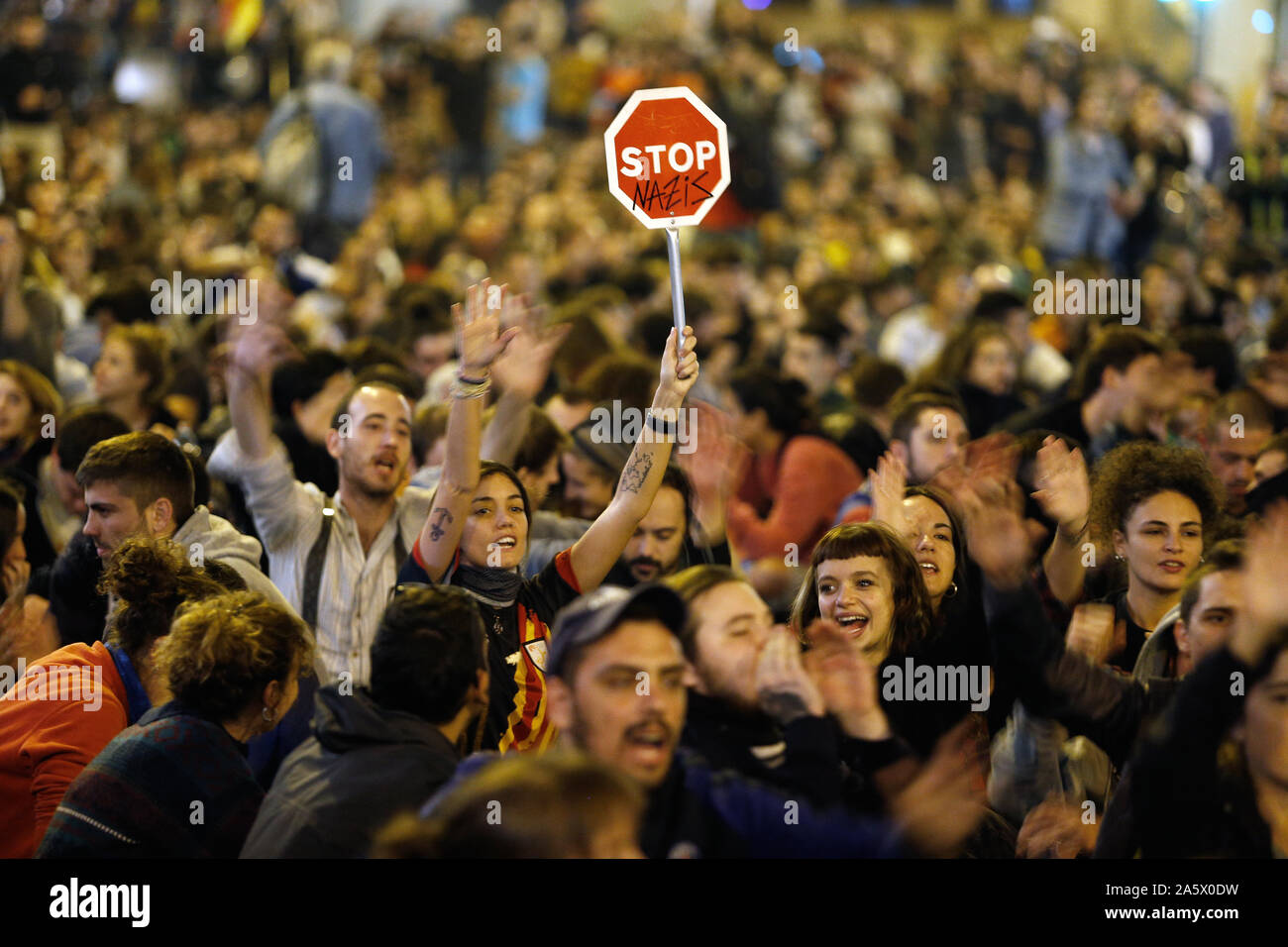 Barcelona demonstrations independentists after the sentence of Spain court keeping in jail the Catalan politics in jail since 2017 Stock Photo