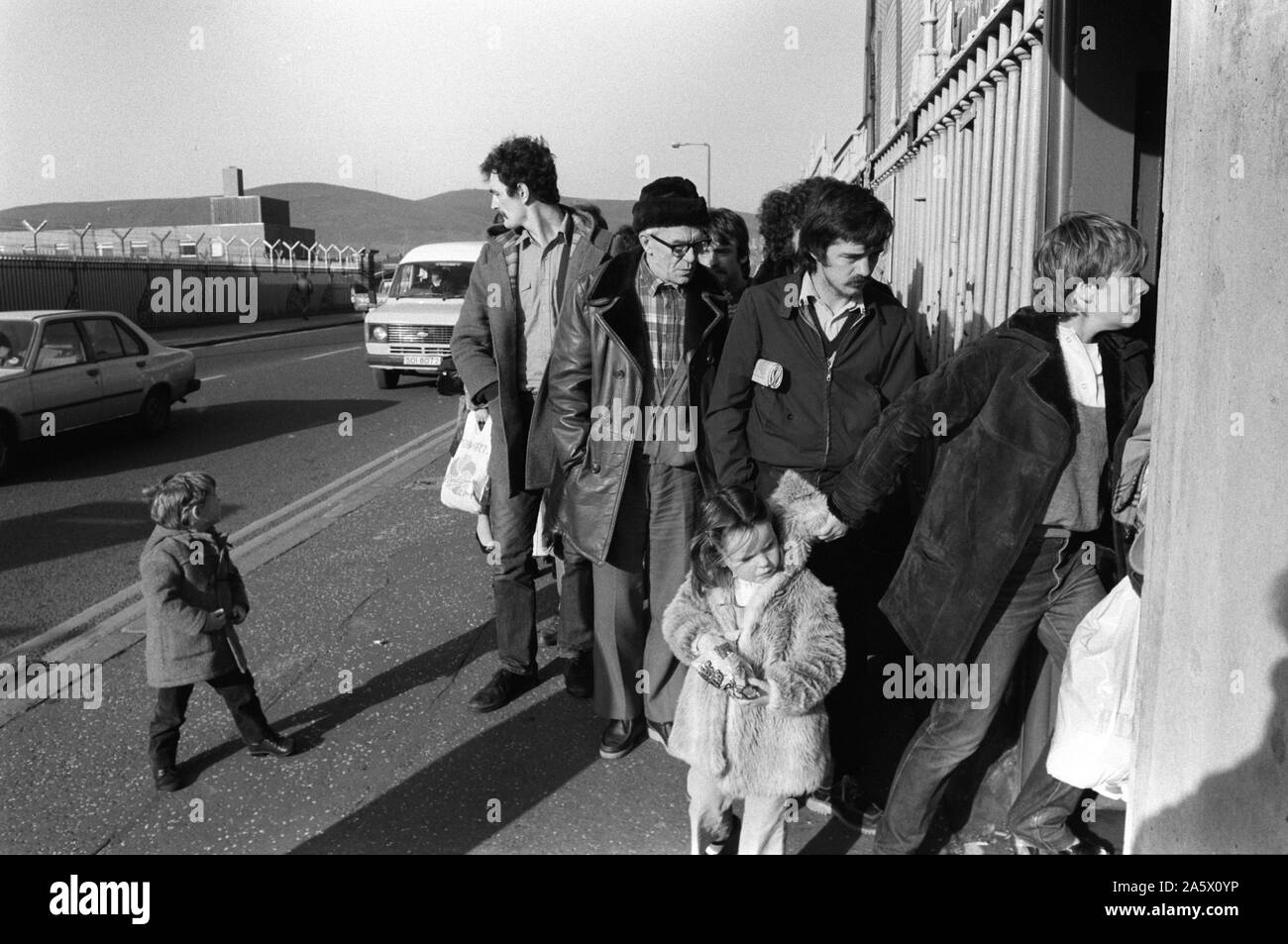 Catholic families from Derry Londonderry allowed a weekly visit to relatives imprisoned in the Crumlin Road prison jail Belfast 1983.The Troubles 1980s  HOMER SYKES Stock Photo