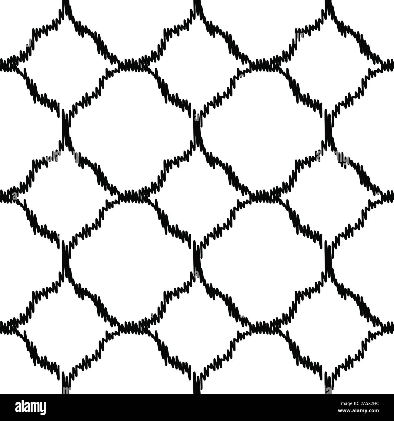seamless vector geometric ikat pattern with black quatrefoils on a white background Stock Vector