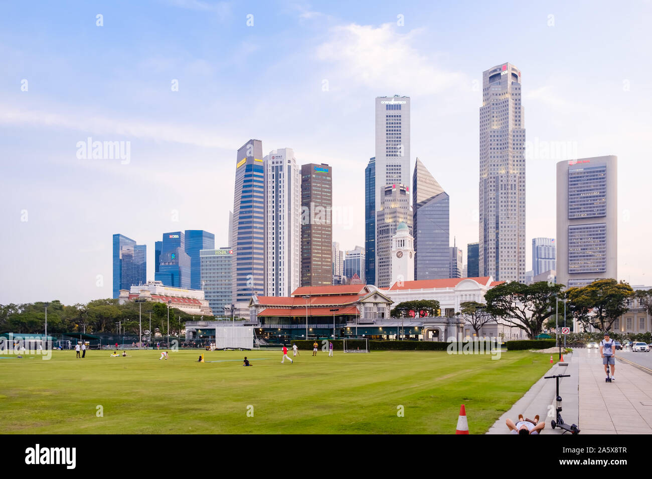 Singapore-04 APR 2018: Singapore CBD skyline view from big lawn Stock Photo