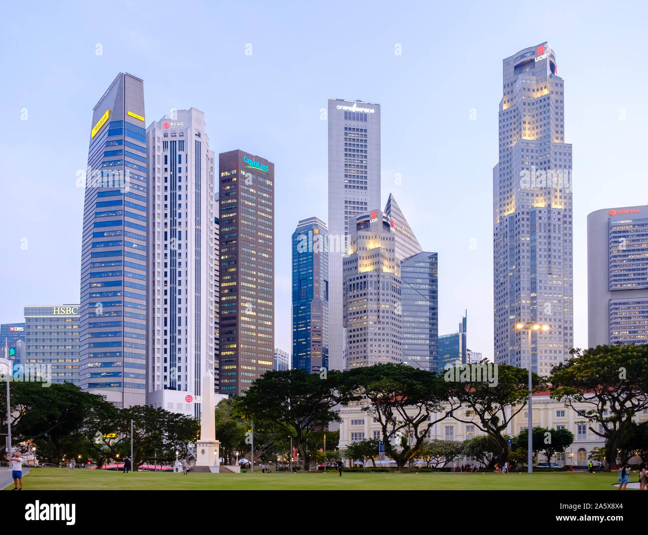 Singapore-04 APR 2018: Singapore CBD skyline view from big lawn Stock Photo