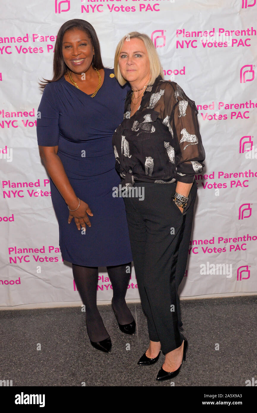 New York, United States. 21st Oct, 2019. Laura McQuade and Letitia James attend the Planned Parenthood NYC Votes PAC Annual Benefit at 620 Loft & Garden in New York City. Credit: SOPA Images Limited/Alamy Live News Stock Photo