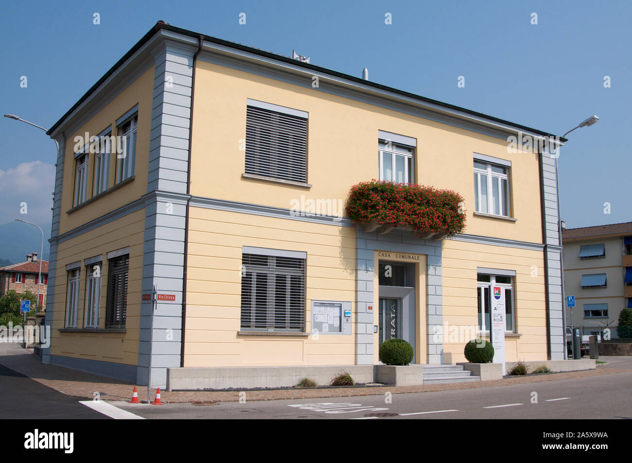 Caslano, Ticino, Switzerland 9th July 2019 View of the town hall