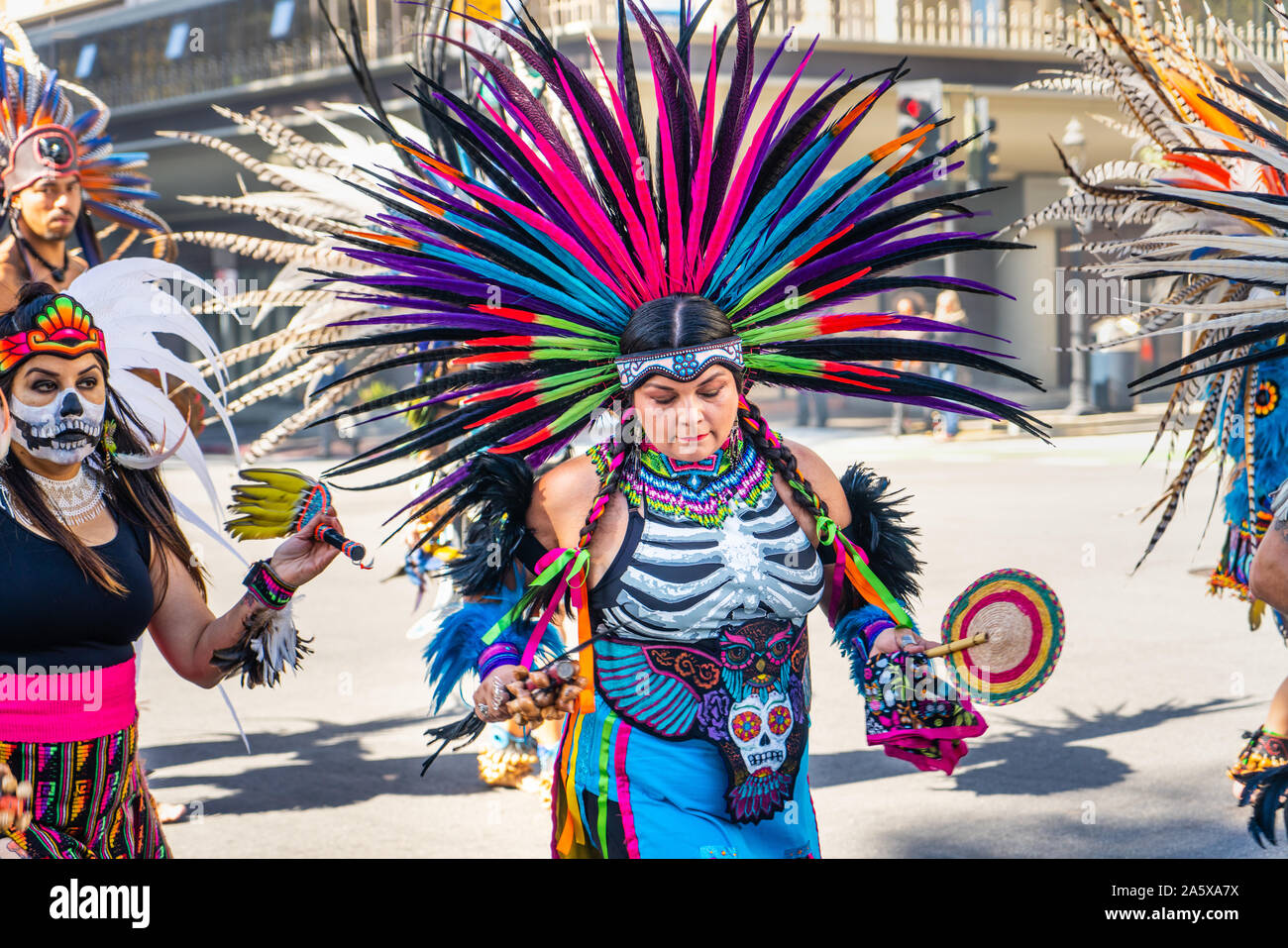 Oct 20, 2019 San Jose / CA / USA - Participants at the Day of the Dead (Dia de Los Muertos) procession taking place in South San Francisco Bay; Capull Stock Photo
