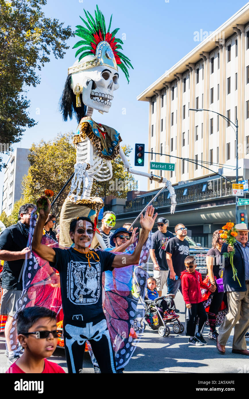 Oct 20, 2019 San Jose / CA / USA - Participants at the Day of the Dead (Dia de Los Muertos) procession taking place in South San Francisco Bay Stock Photo