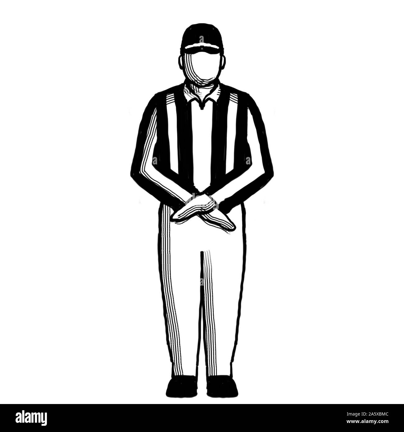 Retro style illustration of an American football referee or official with hand signal showing penalty refused, incomplete pass, missed field goal sign Stock Photo