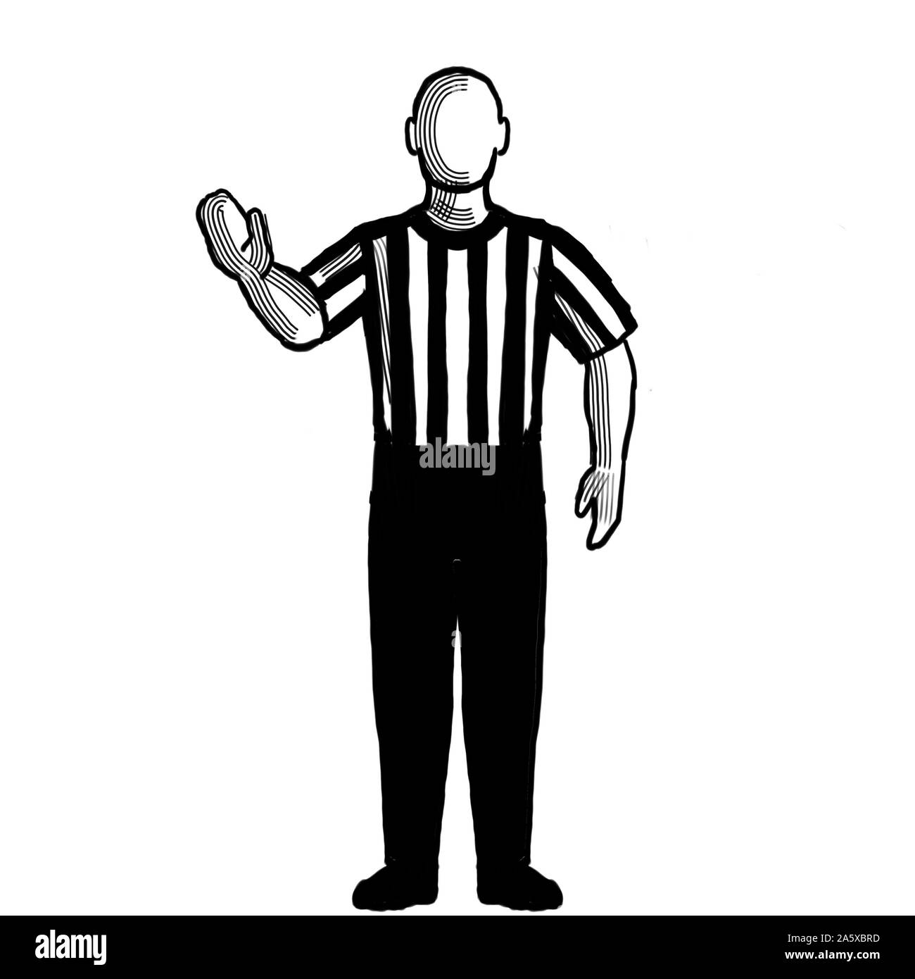 Black and white illustration of a basketball referee or official with