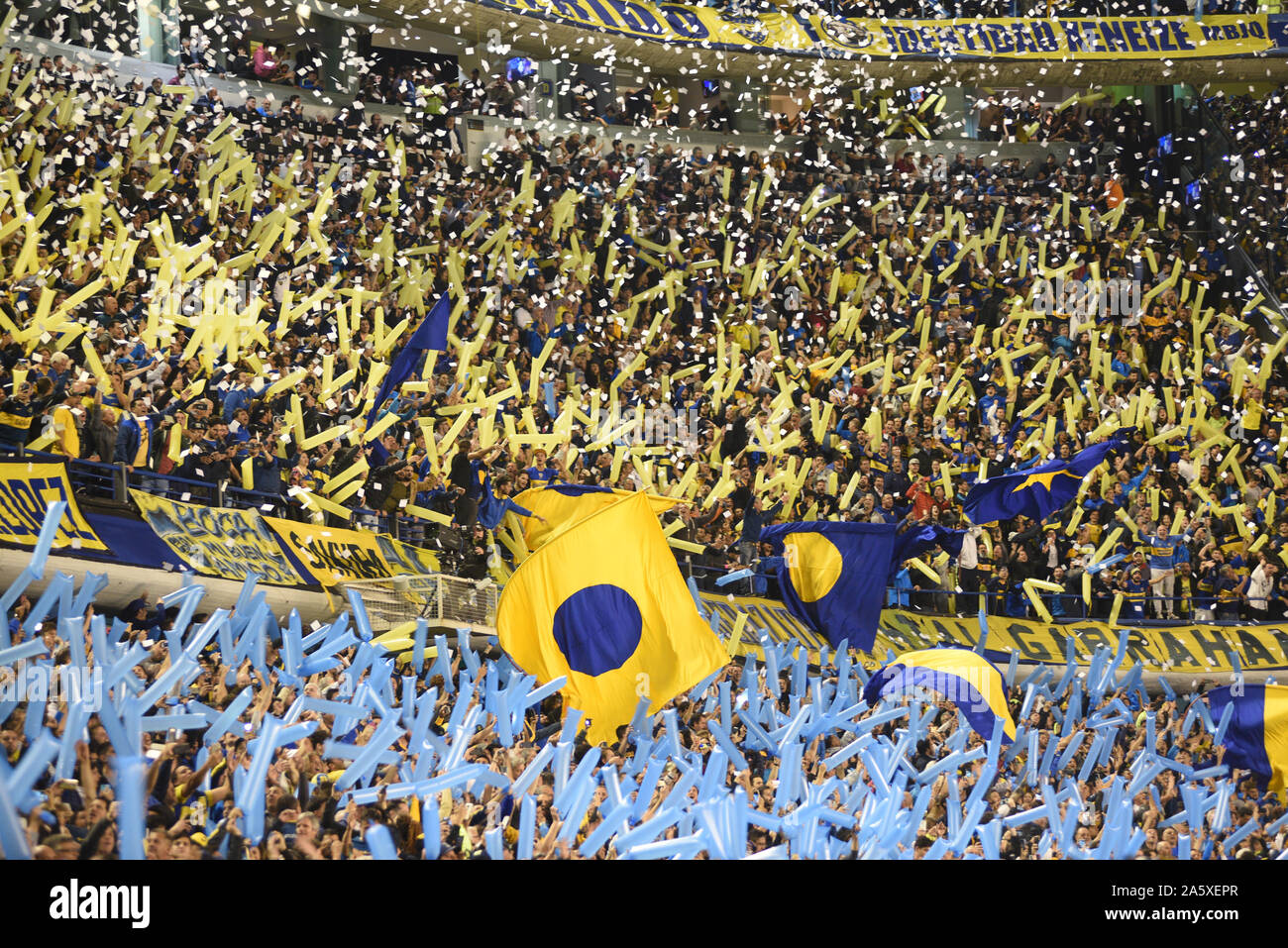 22nd October 2019; La Bombonera Stadium, Buenos Aires, Argentina; Libertadores Cup, Boca Juniors versus River Plate; Supporters of Boca Juniors - Editorial Use Stock Photo