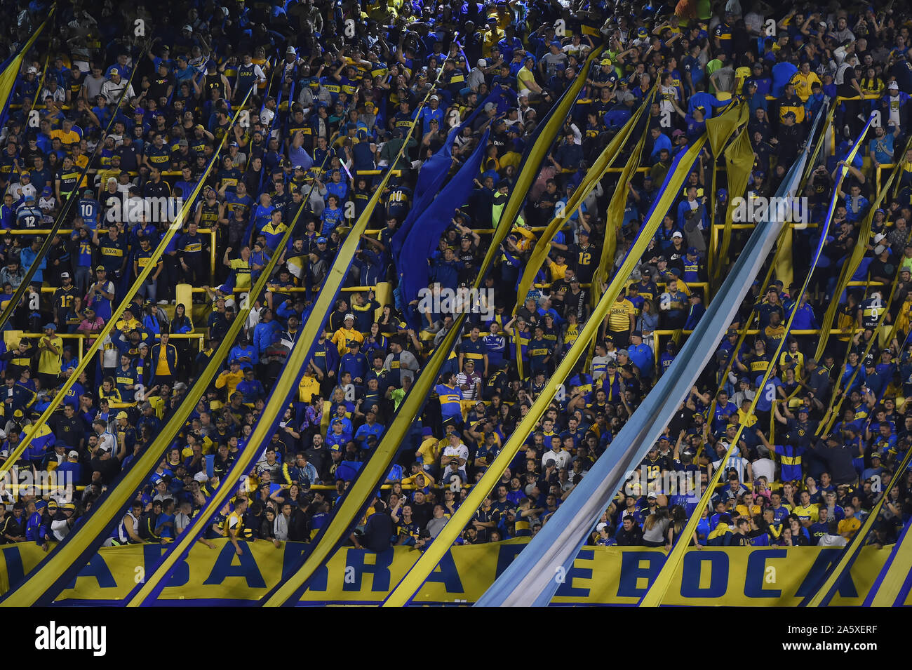 22nd October 2019; La Bombonera Stadium, Buenos Aires, Argentina; Libertadores Cup, Boca Juniors versus River Plate; Supporters of Boca Juniors - Editorial Use Stock Photo
