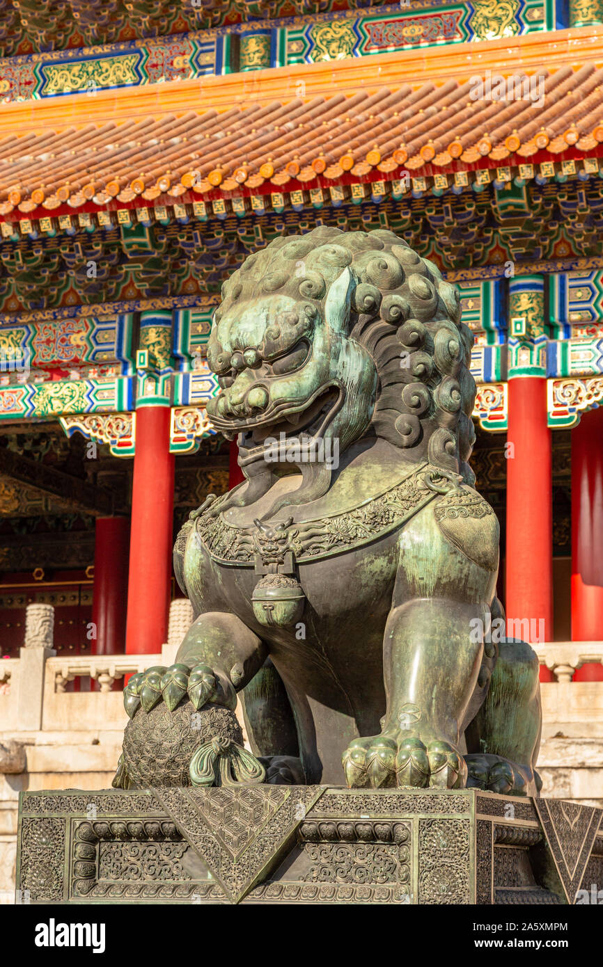 Chinese guardian lion or shishi statue from Ming dynasty era, at the
