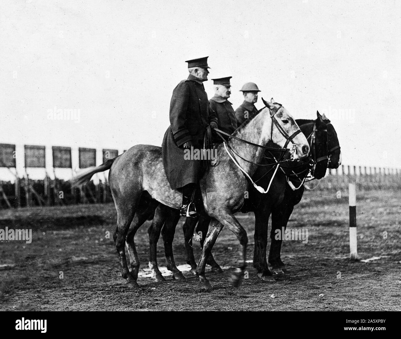 General John J. Pershing, Commander in Chief, A.E.F., Major Gen. George W. Read, Commanding Second Army Corps, Major Gen. John F. O'Ryan, Commanding 27th. Division, during inspection of 27th. Division ca. January 22, 1919 Stock Photo
